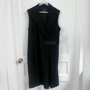 Ralph Lauren Black Label Black sleeveless vest wool dress with buckle NWT $898